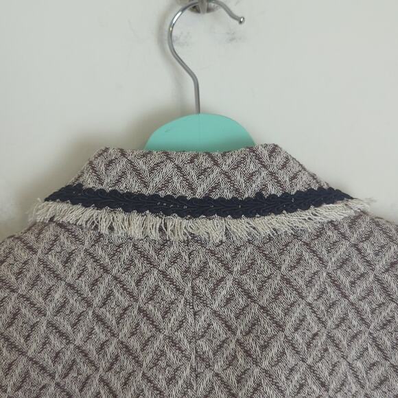 Silk Zip Front Blazer With Fringe Diamond Print Women's Size 14* - Picture 9 of 10
